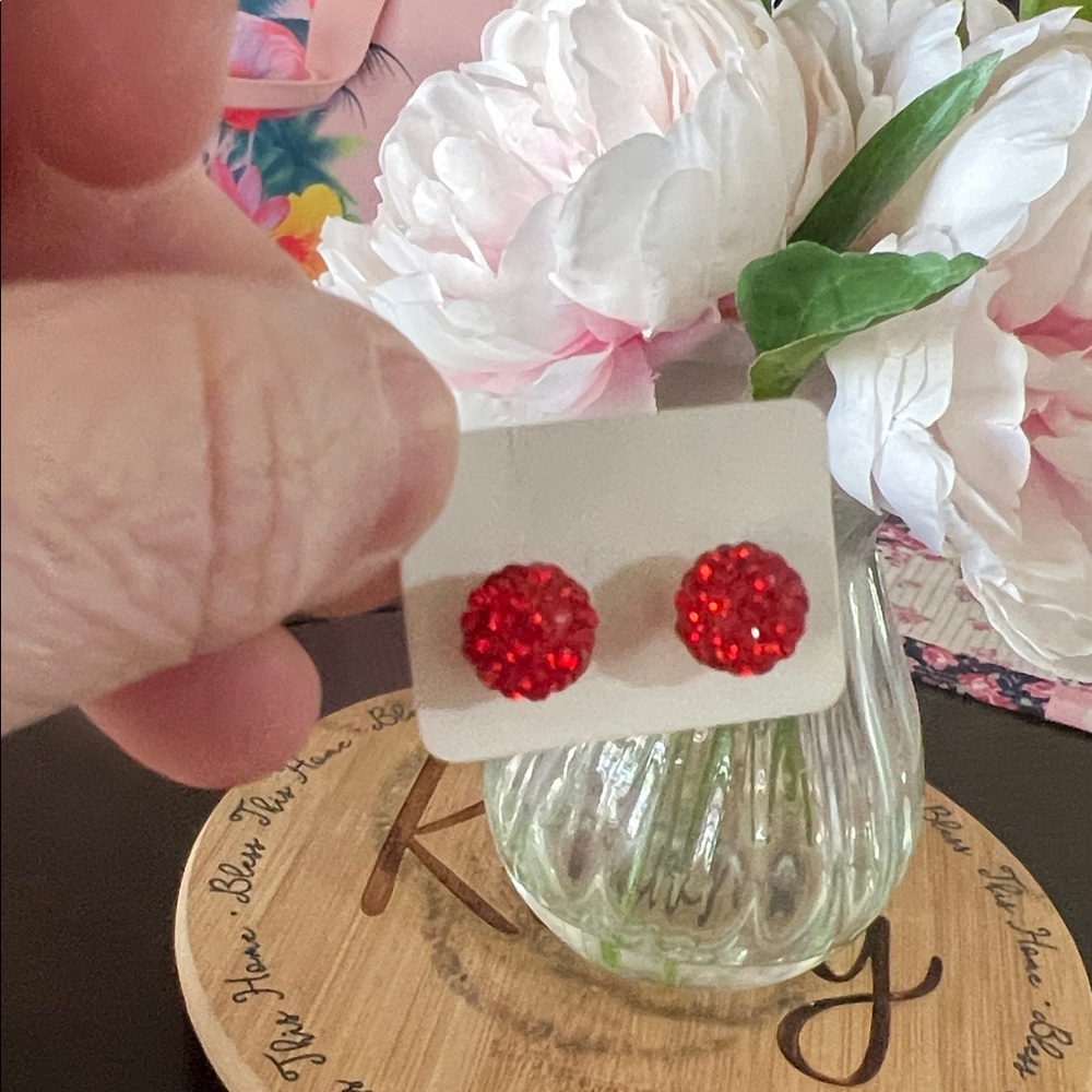New Sparkling Red Stud Earrings